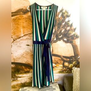 Fabulous Diane Von Furstenberg metallic lurex stripe wrap dress navy teal cream